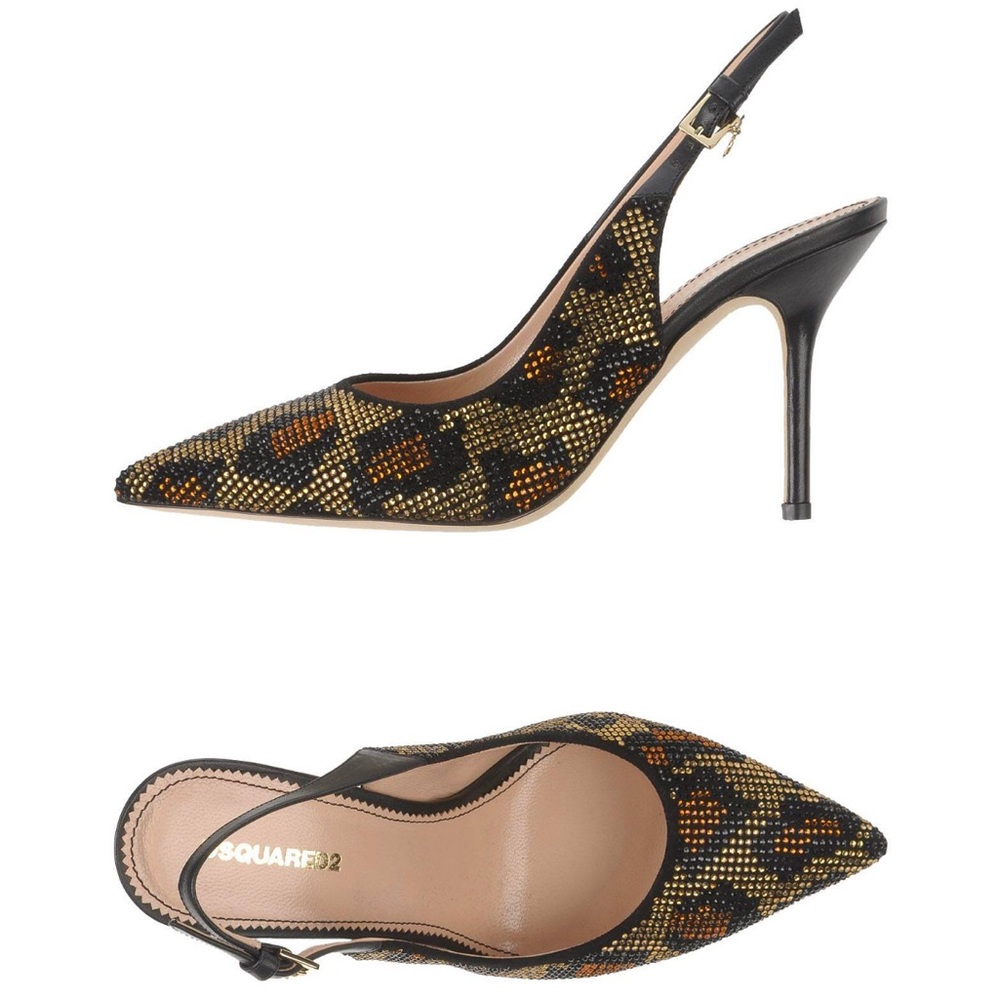 DSQUARED2 Black and Gold Patterned Heels